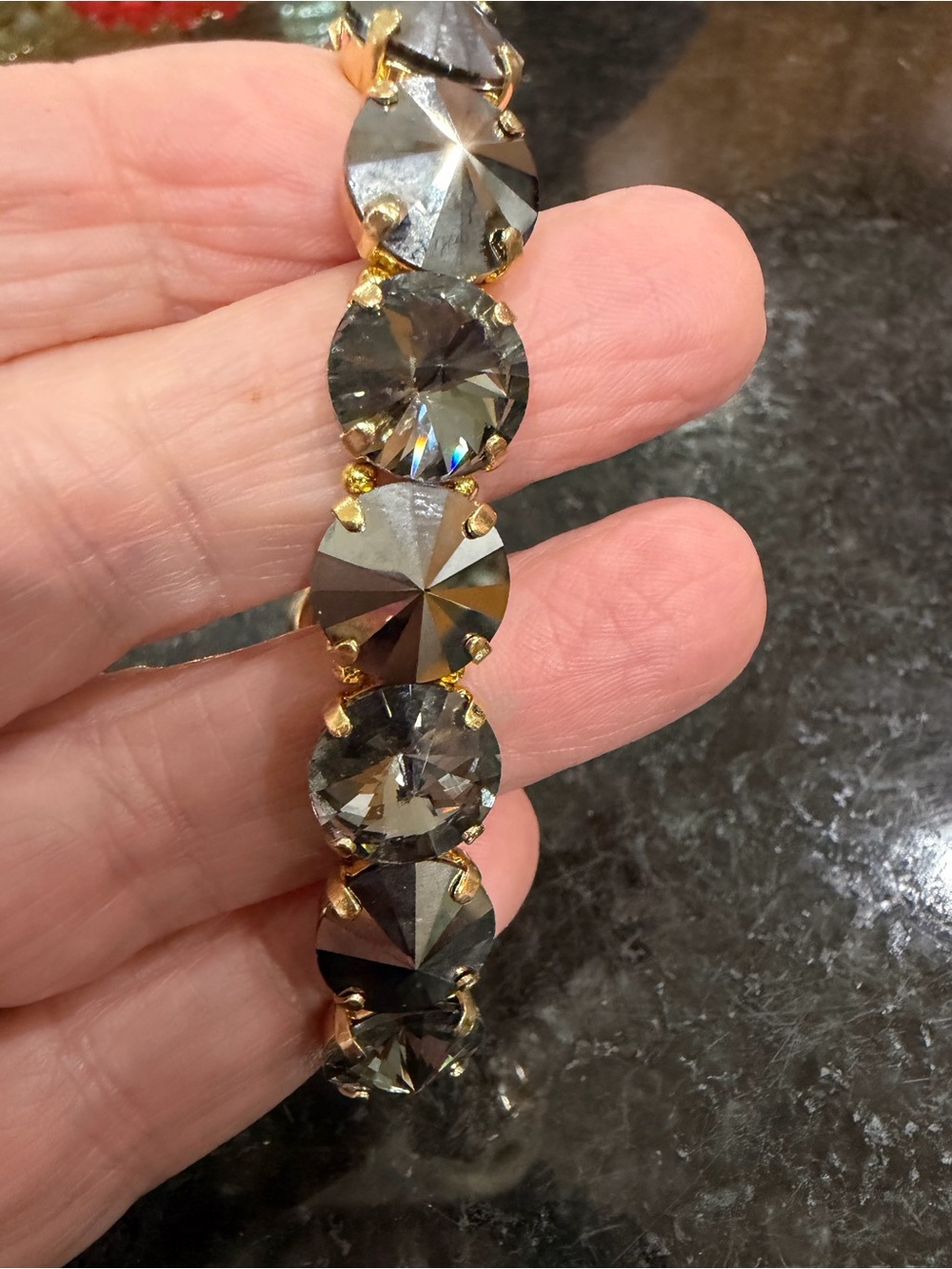 Smoky Crystal Gold-Tone Stretchy Bracelet